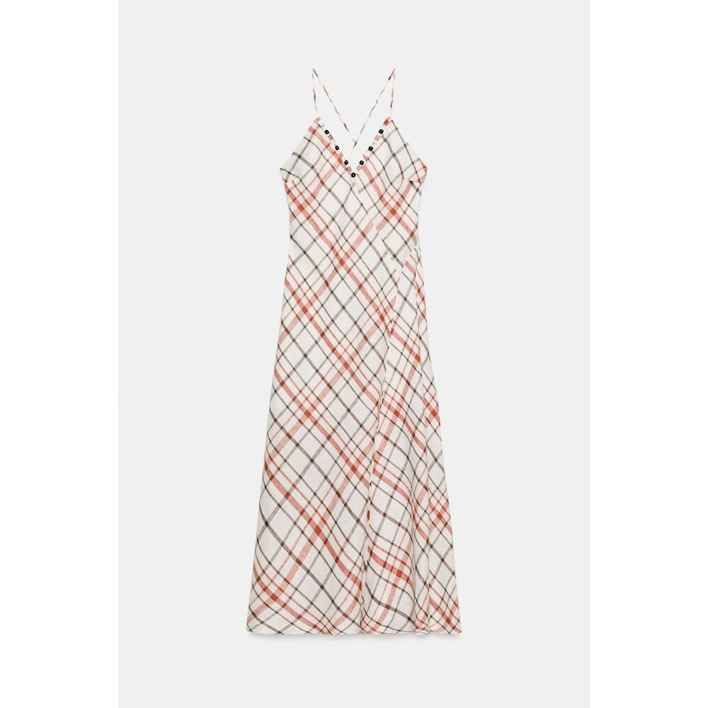 NWT Zara Plaid Linen Blend Midi Dress Size S Rare Sold Out - Picture 3 of 8